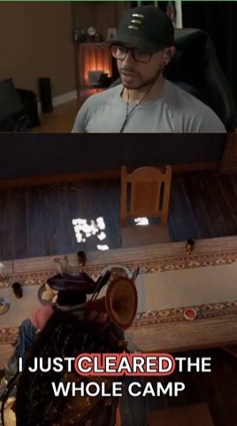 The top-scored moment auto-cut into a 9:16 Reel — webcam on top, gameplay below, with word-by-word captions